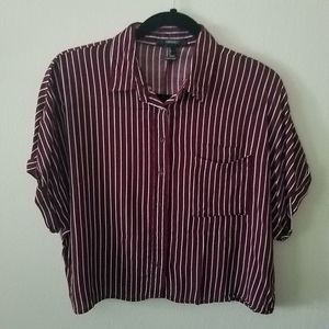 Forever 21 Striped Button Down Crop Top